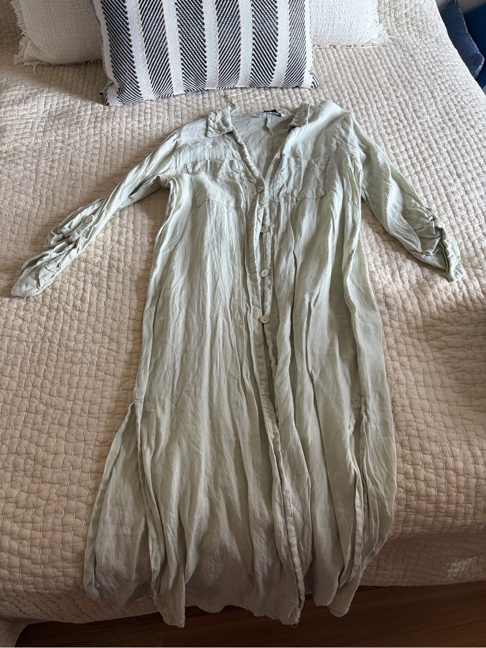 Zara Light Sage Green Maxi Button-Front Dress